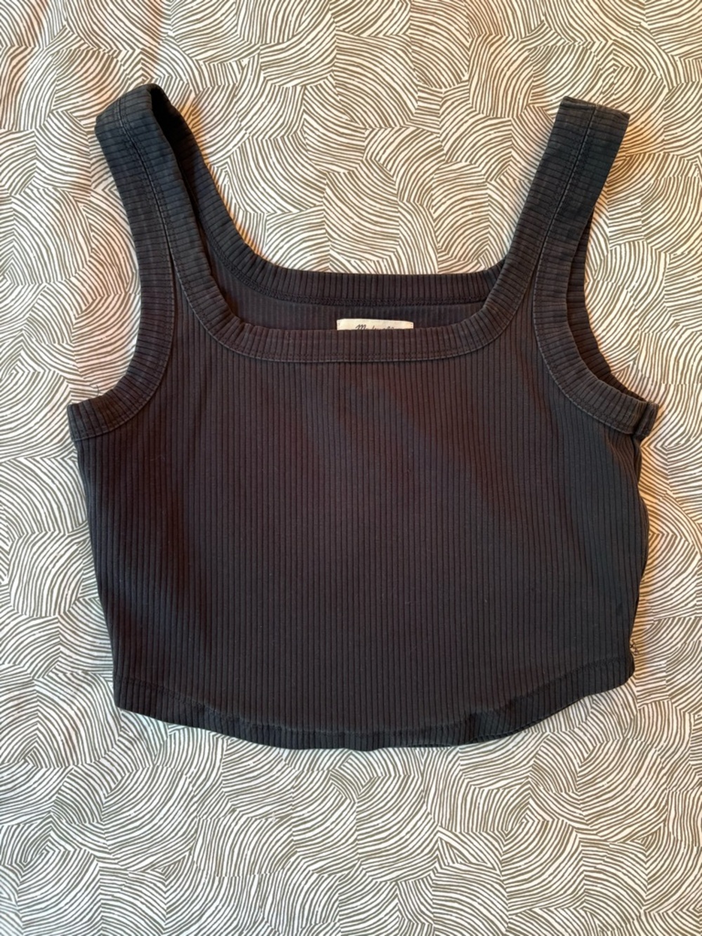Madewell Black Ribbed Square-Neck Crop Top